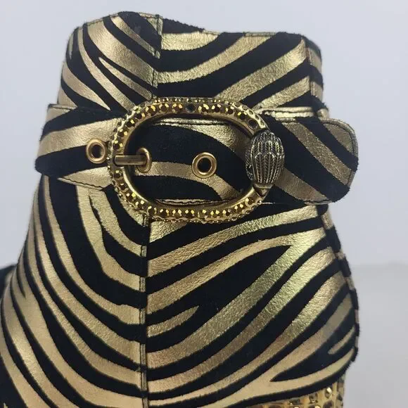 Kurt Geiger Women Zebra Print Black Gold Leather Stud Ankle Boots 6.5 - Picture 7 of 14